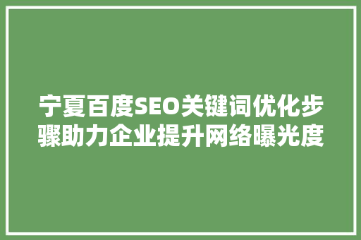 宁夏百度SEO关键词优化步骤助力企业提升网络曝光度