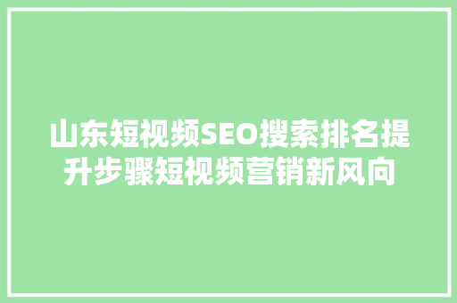 山东短视频SEO搜索排名提升步骤短视频营销新风向