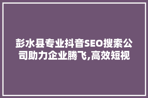 彭水县专业抖音SEO搜索公司助力企业腾飞,高效短视频营销之路