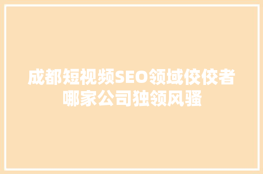 成都短视频SEO领域佼佼者哪家公司独领风骚