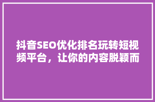 抖音SEO优化排名玩转短视频平台，让你的内容脱颖而出