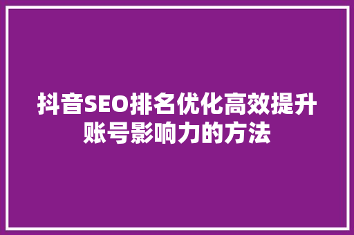 抖音SEO排名优化高效提升账号影响力的方法