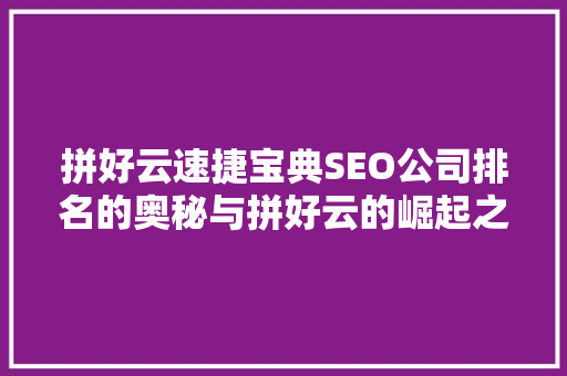 拼好云速捷宝典SEO公司排名的奥秘与拼好云的崛起之路