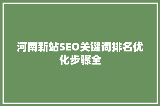 河南新站SEO关键词排名优化步骤全