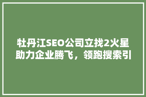 牡丹江SEO公司立找2火星助力企业腾飞，领跑搜索引擎优化新篇章