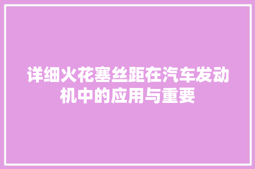 详细火花塞丝距在汽车发动机中的应用与重要