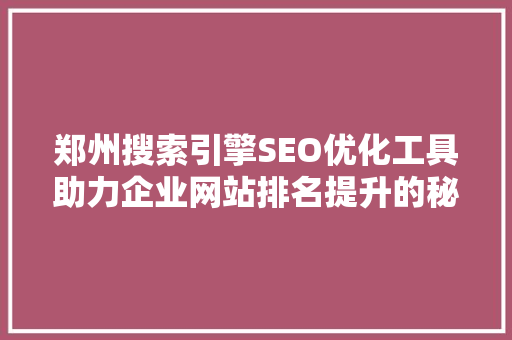 郑州搜索引擎SEO优化工具助力企业网站排名提升的秘密武器