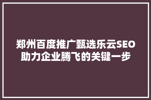 郑州百度推广甄选乐云SEO助力企业腾飞的关键一步