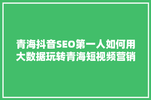 青海抖音SEO第一人如何用大数据玩转青海短视频营销