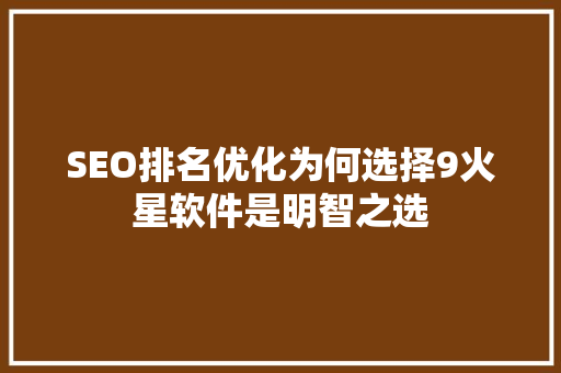 SEO排名优化为何选择9火星软件是明智之选