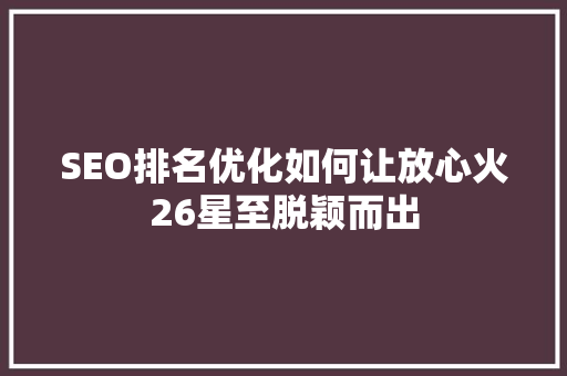 SEO排名优化如何让放心火26星至脱颖而出