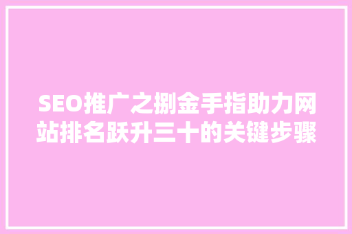 SEO推广之捌金手指助力网站排名跃升三十的关键步骤