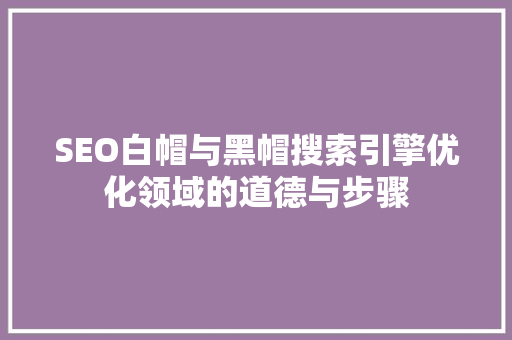 SEO白帽与黑帽搜索引擎优化领域的道德与步骤