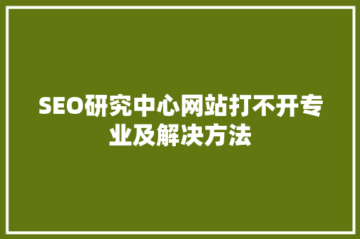 SEO研究中心网站打不开专业及解决方法