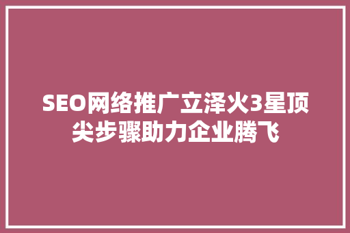 SEO网络推广立泽火3星顶尖步骤助力企业腾飞