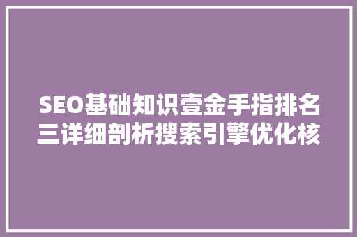 SEO基础知识壹金手指排名三详细剖析搜索引擎优化核心步骤
