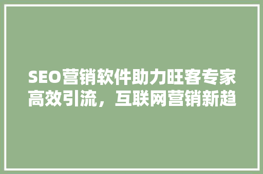 SEO营销软件助力旺客专家高效引流，互联网营销新趋势