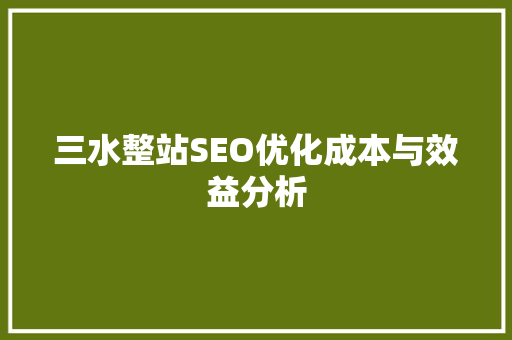 三水整站SEO优化成本与效益分析