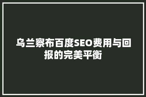 乌兰察布百度SEO费用与回报的完美平衡