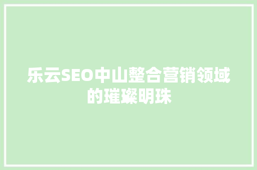 乐云SEO中山整合营销领域的璀璨明珠