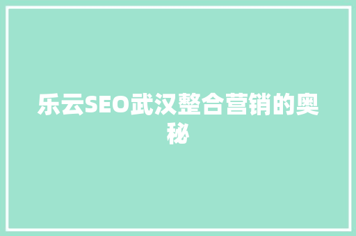 乐云SEO武汉整合营销的奥秘