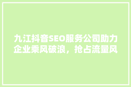 九江抖音SEO服务公司助力企业乘风破浪，抢占流量风口