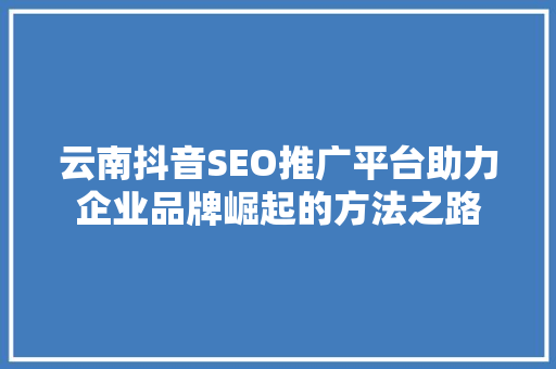 云南抖音SEO推广平台助力企业品牌崛起的方法之路