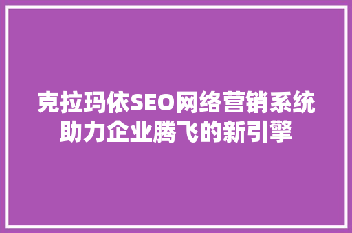 克拉玛依SEO网络营销系统助力企业腾飞的新引擎