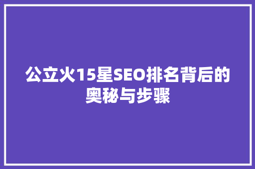 公立火15星SEO排名背后的奥秘与步骤