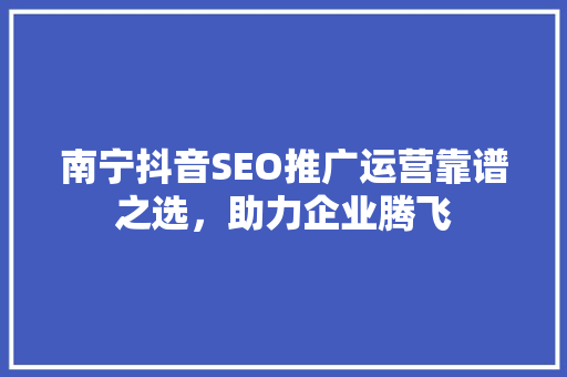 南宁抖音SEO推广运营靠谱之选，助力企业腾飞