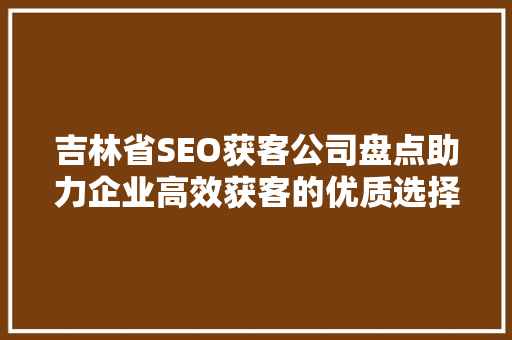 吉林省SEO获客公司盘点助力企业高效获客的优质选择