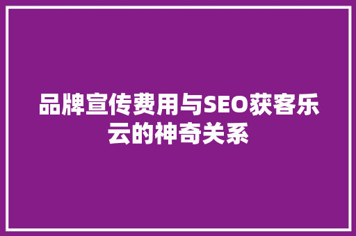 品牌宣传费用与SEO获客乐云的神奇关系