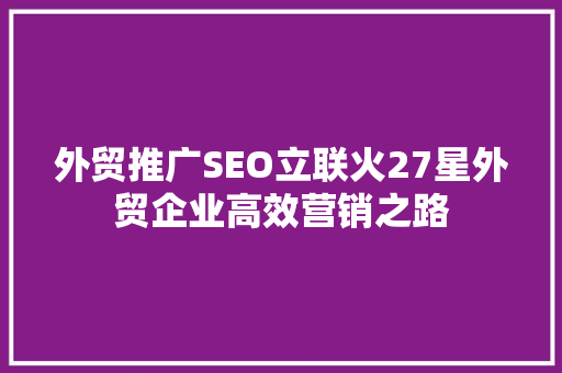 外贸推广SEO立联火27星外贸企业高效营销之路