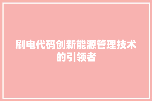 刷电代码创新能源管理技术的引领者