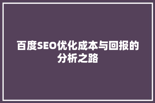 百度SEO优化成本与回报的分析之路