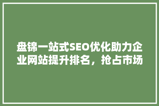 盘锦一站式SEO优化助力企业网站提升排名，抢占市场先机