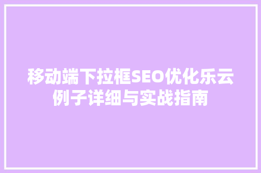 移动端下拉框SEO优化乐云例子详细与实战指南