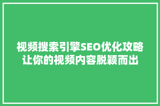 视频搜索引擎SEO优化攻略让你的视频内容脱颖而出