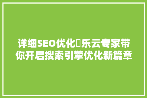 详细SEO优化乚乐云专家带你开启搜索引擎优化新篇章