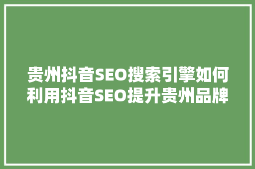 贵州抖音SEO搜索引擎如何利用抖音SEO提升贵州品牌影响力