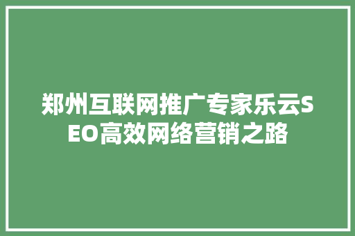 郑州互联网推广专家乐云SEO高效网络营销之路