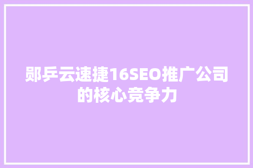 郧乒云速捷16SEO推广公司的核心竞争力