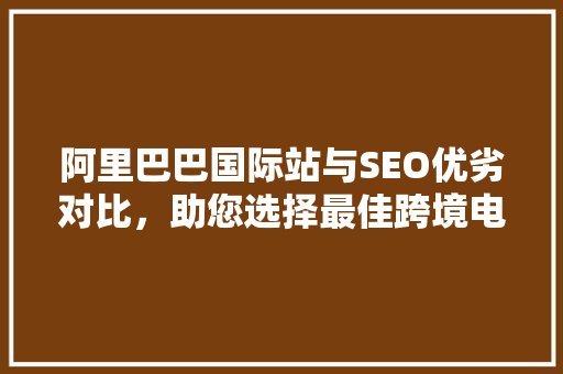 阿里巴巴国际站与SEO优劣对比，助您选择最佳跨境电商推广步骤