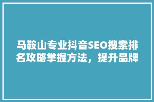 马鞍山专业抖音SEO搜索排名攻略掌握方法，提升品牌曝光度
