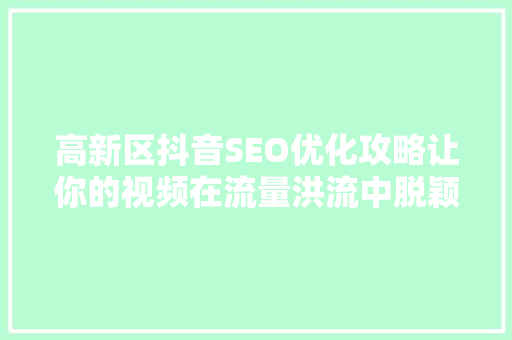 高新区抖音SEO优化攻略让你的视频在流量洪流中脱颖而出