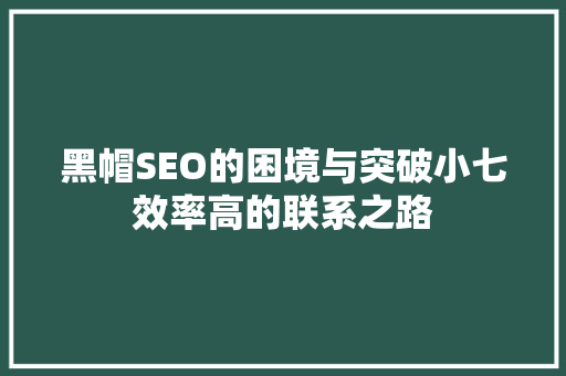 黑帽SEO的困境与突破小七效率高的联系之路