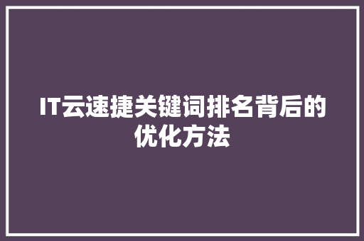 IT云速捷关键词排名背后的优化方法