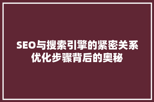 SEO与搜索引擎的紧密关系优化步骤背后的奥秘