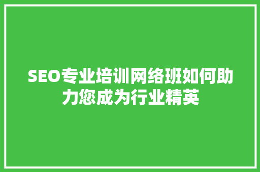 SEO专业培训网络班如何助力您成为行业精英