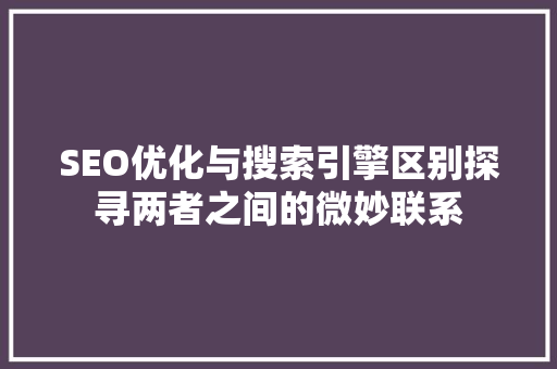 SEO优化与搜索引擎区别探寻两者之间的微妙联系